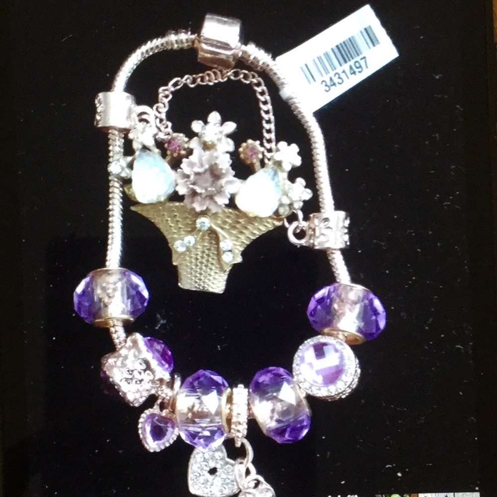 Bohemian PURPLE BAUBLE BRACELET Goldtone w/ Crystals NWT